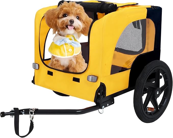 Collapsible Dog Bike Trailer for Small & Medium Pets - 16" All-Terrain Wheels, Universal Hitch, Quick Release & Non-Slip Floor - Internal Leash, Bicycle Accessories