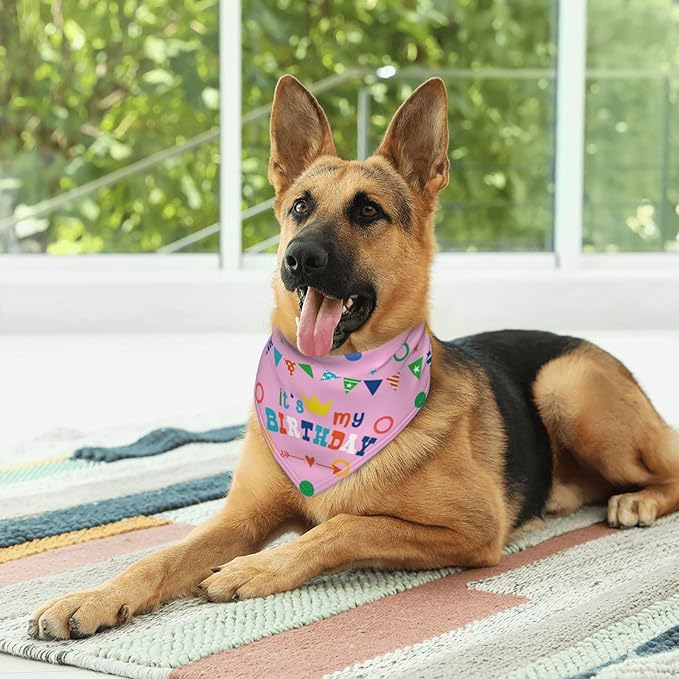 It's My Birthday Pink Dog Bandana Scarf Triangle Bibs Pet Accessories Cat Kerchief