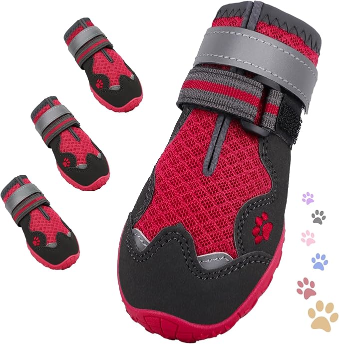 Dog Shoes for Large Medium Small Dog, Mesh Breathable Dog Shoes for Hot Pavement, Anti-Slip Dogs Boots Paw Protectors with Reflective for Outdoor Walking Indoor Hardfloors (Size 7)