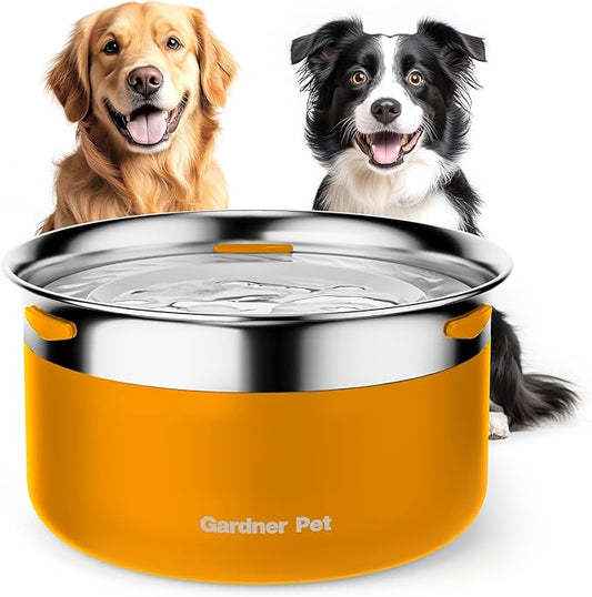 Gardner Pet Dog Bowls 1 Gallon (3.85L) Stainless Steel No Spill Dog Water Bowl, Slow Water Feeder Metal Bowls, Spill Proof Water Dispenser for Large Dogs, Promotes Healthy Hydration(Orange)