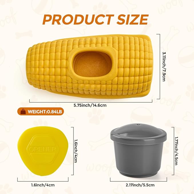 Interactive Dog Frozen Treat Toy, Dog Enrichment Toys for Large Dogs, Indestructible Dog Toys to Keep Them Busy, Corn Shape