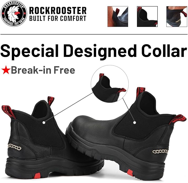 ROCKROOSTER Bakken Men's Black 6 inch Chelsea Boots, EH Rated Waterproof Slip-on Work Boots AK303-Soft Toe, AK323-Steel Toe, CP323-Comp Toe