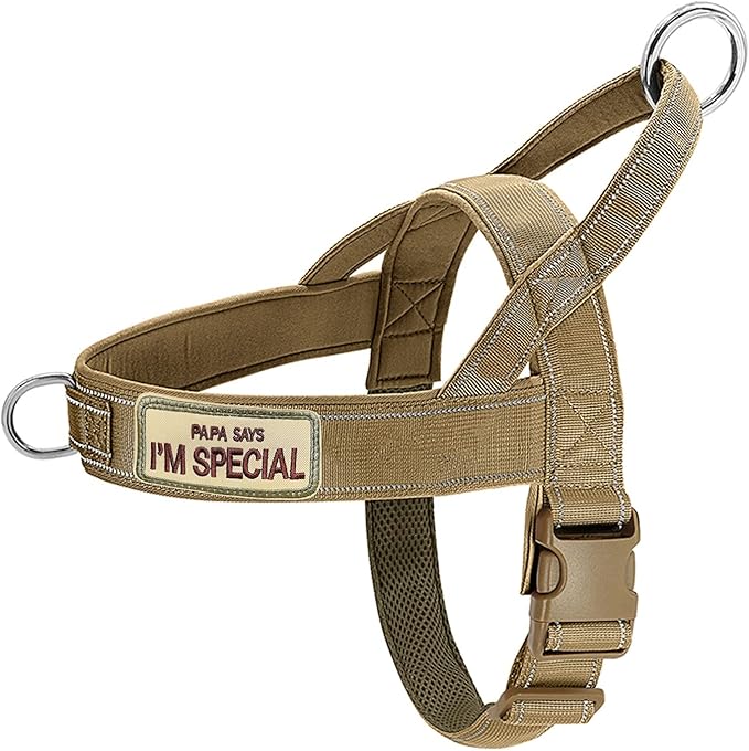 No Pull Dog Harness Brown for Small Medium Large Sized Dogs, Reflective Escape Proof Adjustable Dog Harnesses with 2 Patch, XL