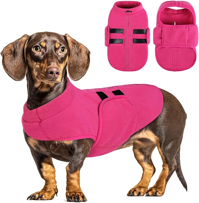 Queenmore Medium Dog Sweater, Soft Fleece Vest Pullover Dog Jacket with Leash Hole, Warm Winter Dog Clothes Cold Weather Doggy Dachshund Sweaters for Medium Dogs Cats Boy or Girl (Pink,M)