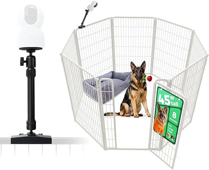 FXW Homeplus Unleashed Indoor Dog Playpen - Stress-Free and Safe Play, Heavy Duty 45 Inch 8 Panels with Playpen Camera Mount for Large Dogs, White│Patented