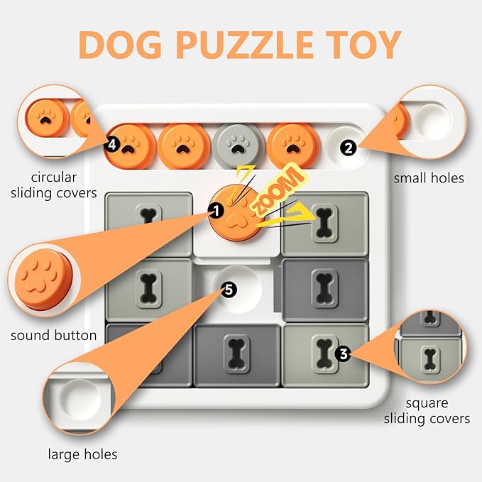 Durable Dog Puzzle Toy and Slow Feeder - Tough Dog Toys with Squeaky Sounds, Interactive Pet Toys for Small and Large Dogs to Keep Them Busy, Includes Food Dispensing Feature