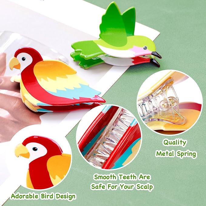 Birds Hair Claw Clips - Peacock, Swan, and Swallow Brooches for Short and Long Hair, Gift Idea for Bird Lovers and Women, 6 Pcs