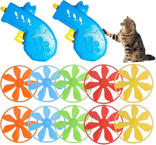12 Pieces Cat Fetch Toy, Flying Pet Toys Saucer Launcher for Indoor, Disc Toys Training Chasing with Colorful Propellers, Pets Outdoor Toys
