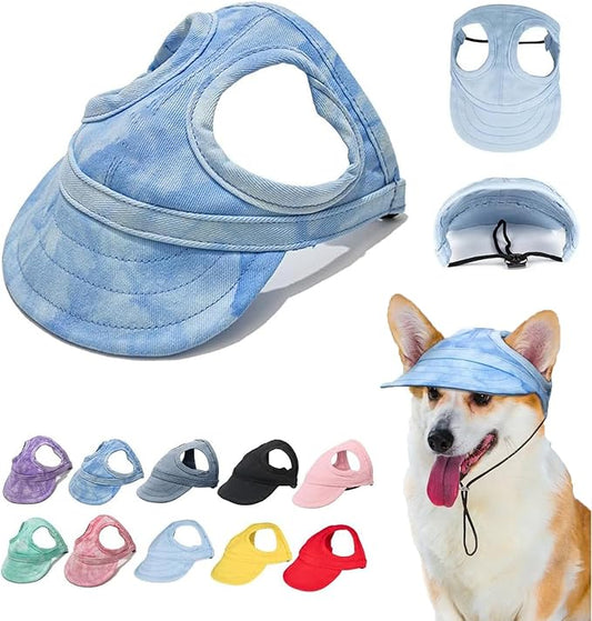 Outdoor Sun Protection Hood for Dogs, Adjustable Dog Sun Protection Baseball Hat Cap, Pet Baseball Hat Cap Visor Sunbonnet Outfit with Ear Holes for Dogs (Cloud Blue, Medium)
