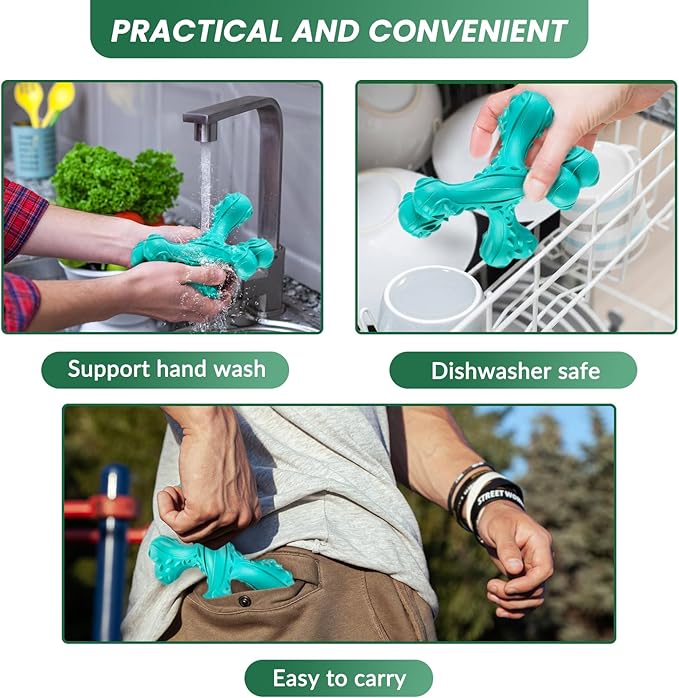 Dog Chew Toys for Aggressive Chewers Large Breed,Indestructible Bones Toy，Durable Cleaning Toothbrush Natural Rubber Dog Toys… (Blue)