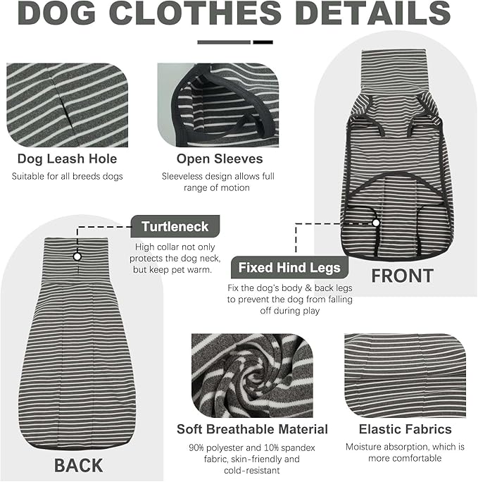 ROZKITCH Dog Winter Coat Soft Pullover Pajamas, Pet Windproof Warm Cold Weather Jacket Vest Cozy Jumpsuit Apparel Outfit Clothes for Walking Hiking Travel Sleep Stripe 3XL