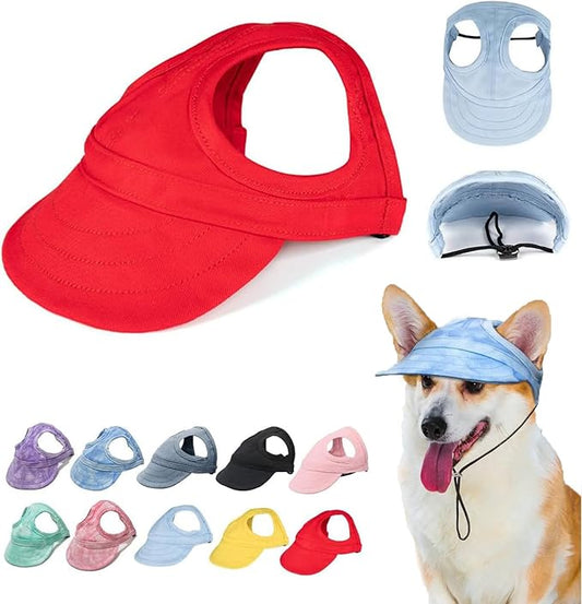 Outdoor Sun Protection Hood for Dogs, Adjustable Dog Sun Protection Baseball Hat Cap, Pet Baseball Hat Cap Visor Sunbonnet Outfit with Ear Holes for Dogs (Red, Large)