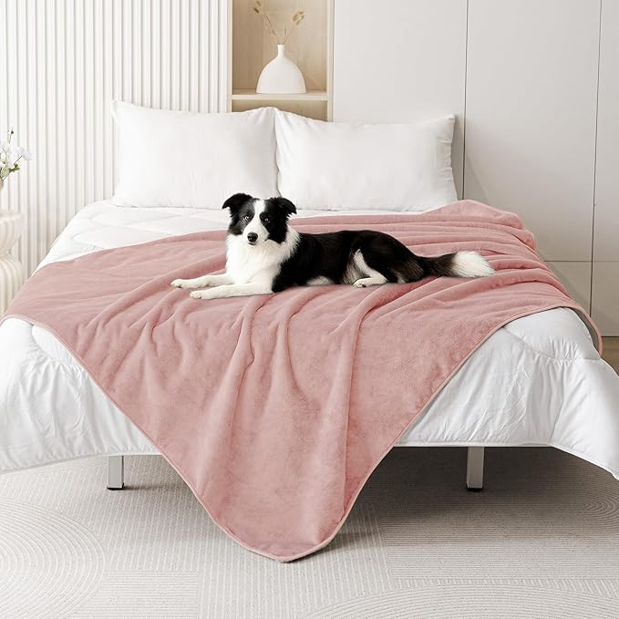 Smiry Waterproof Dog Bed Blanket, Leakproof Pet Throw Blanket for Bed Couch Sofa, Reversible Sherpa Fleece Furniture Protector Cover for Small Medium Large Dogs Cats (Dusty Pink, 60x80 inches)