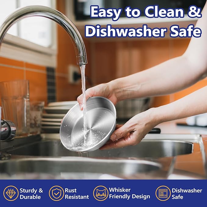 6-Pack Stainless Steel Cat Food Bowls – Deep Whisker-Friendly Non-Slip Silicone Base,Easy to Clean Indoor Feeding Dishes(5.9")