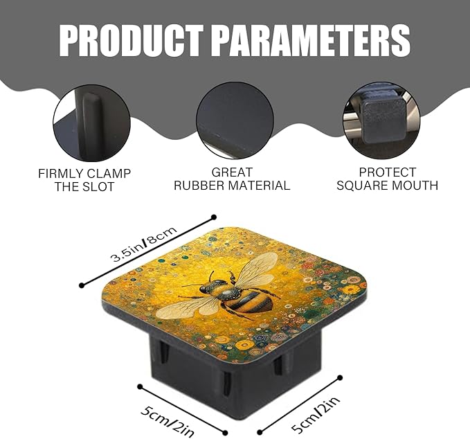 Hitch Cover Fits for 2-Inch Hitch,Golden Bee in Floral Galaxy Rubber Trailer Hitch Cover Tube Plug Insert,Car Exterior Accessories, Receiver Tube Hitch Plug