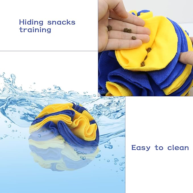 WishLotus Dog Snuffle Ball - Interactive Puzzle Toys for Dogs, Enrichment Feeding Mat Slow Feeder Stress Relief (Yellow+Blue)