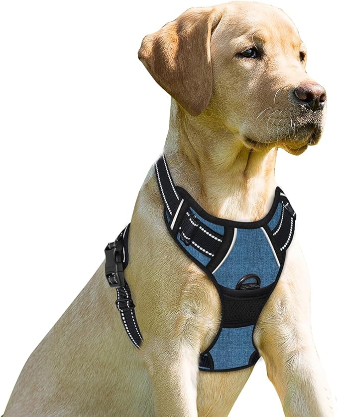 BARKBAY No Pull Dog Harness Front Clip Heavy Duty Reflective Easy Control Handle for Large Dog Walking(Navy,XS)