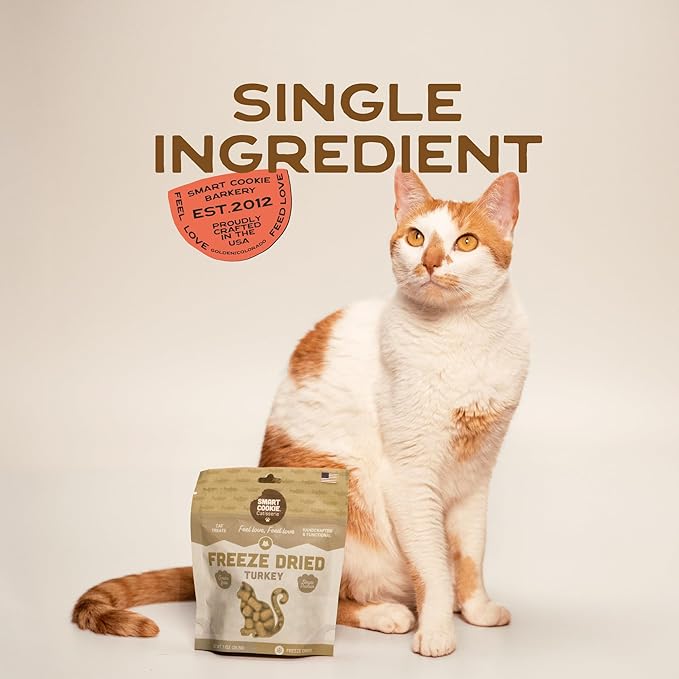 Smart Cookie Turkey Freeze Dried Cat Treats – Single Ingredient, High-Protein Snacks for Picky Cats – 100% Lean Turkey, No Fillers or Additives, Made in The USA – 1oz