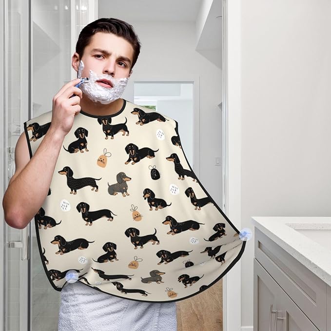 Stretchable Beard Cape, Non-Stick Hair Catcher for Trimming, Waterproof Grooming Apron, Cartoon Dachshund Weiner Dog Pet Dogs