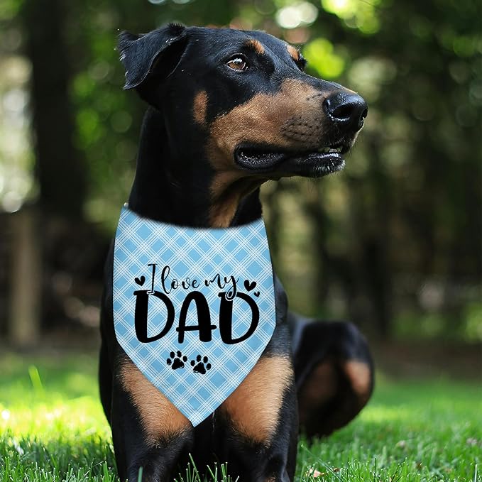 Love My Dad Father's Day Dogs Bandana Funny Cute Dogs Bandana Fathers Day Birthday Christmas Photo Prop Pet Scarf Accessories for Pet Dog Lovers Dog Dad Gifts - Blue