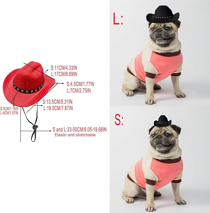 Dog Cowboy Hat Cat Cowboy Hat Pet Cowboy Costume Mini Cowboy Hat for Dogs Cat Holiday Halloween Pet Party Decoration (red, Small)