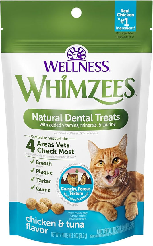 WHIMZEES Wellness Cat Dental Treats, Natural Chews, Chicken and Tuna Flavor, (2 Ounce Bag)