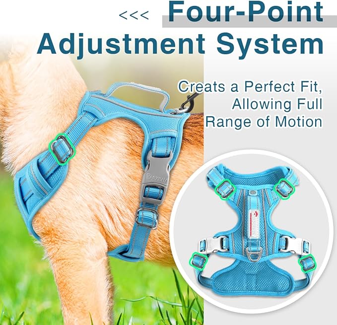 BARKBAY Dog Harness No Pull with ID Tag Pocket - Heavy Duty, Reflective, Easy Control for Large Dogs(Blue,XS)
