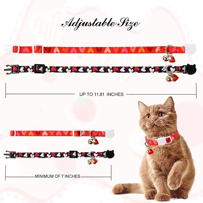Unique Style Paws Valentine's Day Cat Collar,Cute Cat Collars with Bell,Kitten Collar Breakaway Buckle with Heart,Love,Adjustable Valentine's Day Puppy Collar,Ideal Gift for Boy Girl Cats