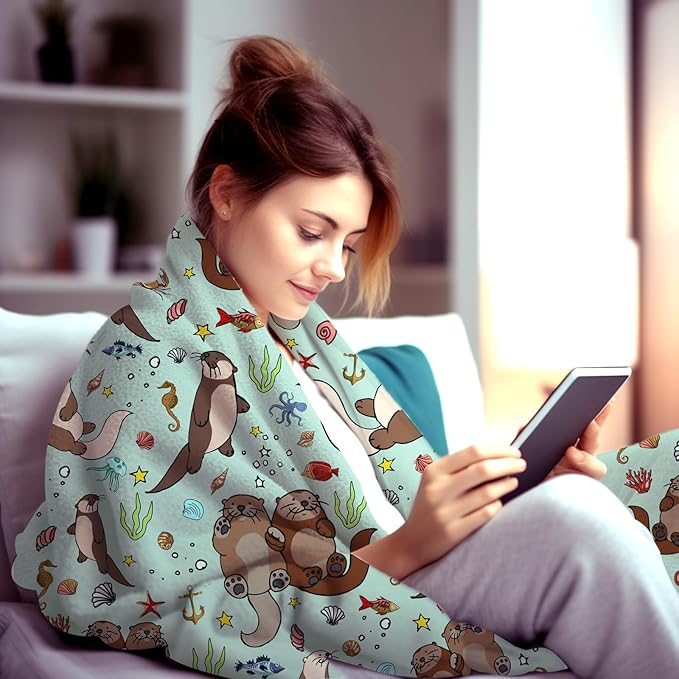 Sea Otters Blanket Super Soft Warm Flannel Throw Blankets Bedding Gifts for Kids Girls Boys Adults 60"x50"