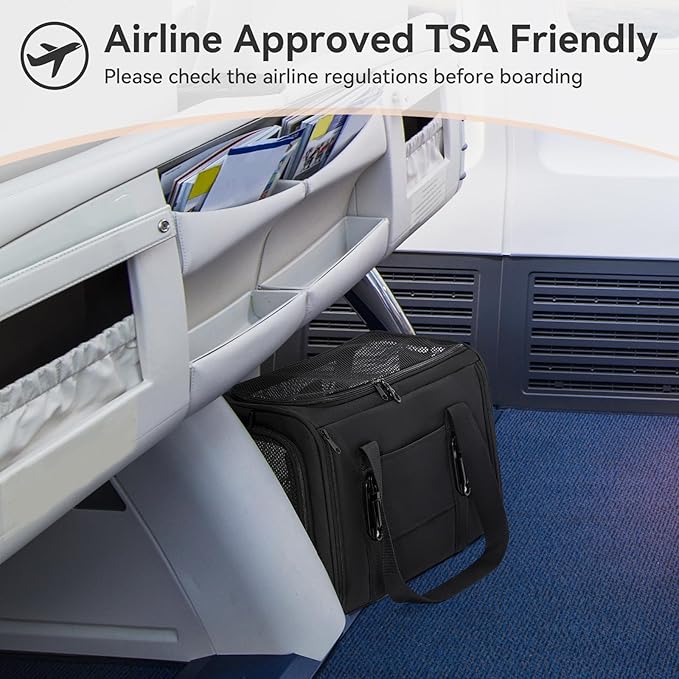 PETSFIT Cat Car Carrier for Small/Medium Cats Dogs, 18"x11"x11" Airline Approved Cat Carrier, with Patent Safety Buckles and Escape-Proof Zipper - Safeguarding Car Travel, Airplane, Vet, Outdoor