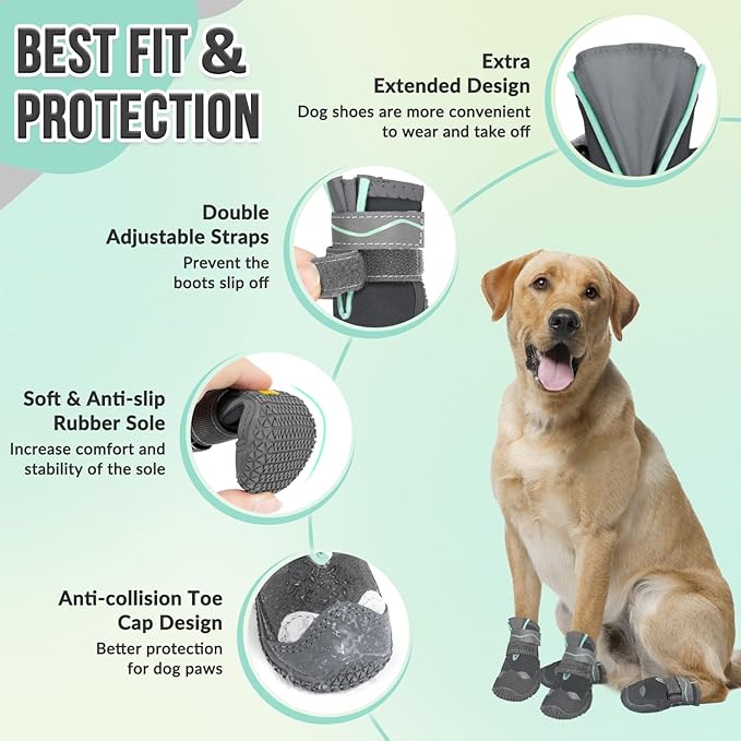 SlowTon Dog Shoes for Large Small Medium Dogs - Waterproof Dog Boots for Summer Hot Pavement, Paw Protector for Outdoor Walking Winter Snow, Anti-Slip Rubber Dog Booties for Hardwood Floor (Grey, 5)