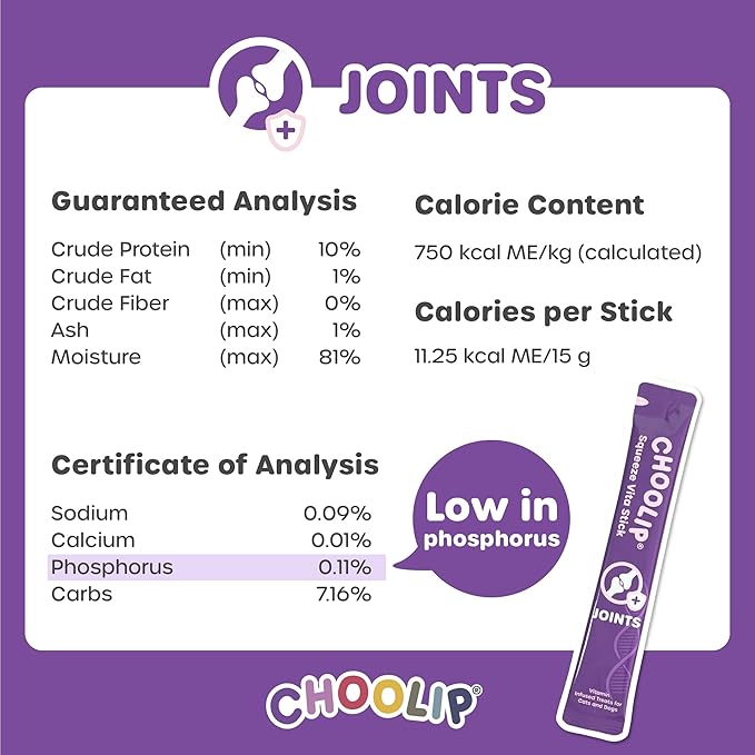 Choolip Squeeze Vita Stick Lickable Cat Treats & Dog Puree – 49-Count Joint Support Tubes, Creamy Grain-Free High-Protein Puree with MSM, Glucosamine & Green Lipped Mussel for Joint & Mobility Health