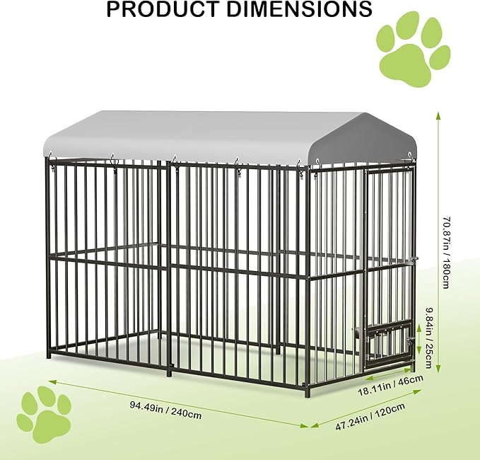 Metal Dog Kennel Outside,8x4x6 FT Heavy-Duty Outdoor Dog Cage with Roof and Lock,Covered Outside Kennel,for Medium and Large Dogs