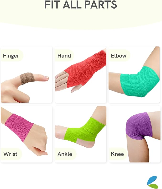 FriCARE Self Adhesive Bandage Wrap, Medical Tape in First Aid Kit, Cohesive Bandages for Wounds Sport Vet, 2 inches X 5 Yards 6 Rolls, Quartz Glow