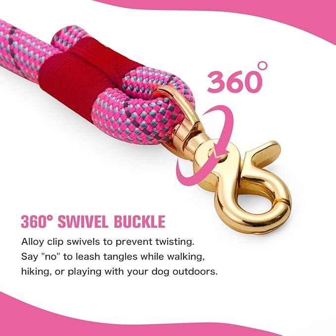 Nylon Rope Dog Leash Reflective, Handmade Braided Strong Dog Lead, Heavy Duty Rope Leash for Medium Large Dogs (5 FT - 3/5" Pink)