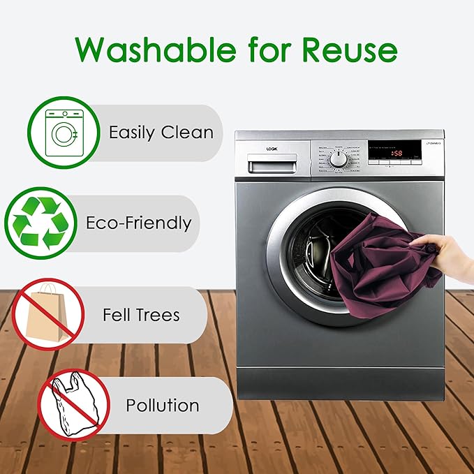 BeeGreen Burgundy Reusable Shopping Bags Wholesale Reusable Grocery Bags Bulk with Elastic Band Foldable-Machine Washable with Zipper Storage Pouch 20 Pieces