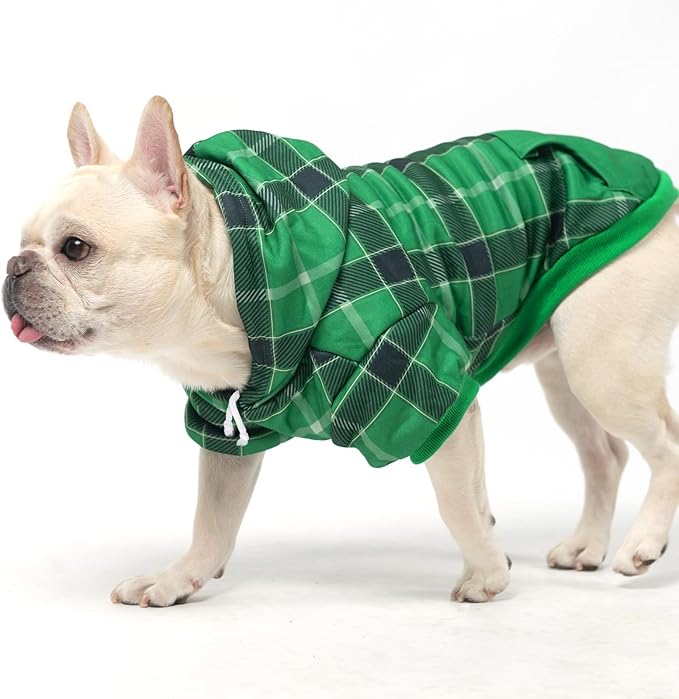 KOOLTAIL Plaid Dog Hoodie for Small Medium Large Dogs - Pet Clothes Sweater with Hat and Pocket for Cold Weather Winter, Warm Soft Dog Hooded Sweatshirt Coat Outfit for Puppy Cats Girls Boys Green S