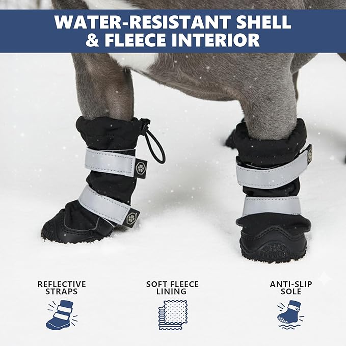 Spark Paws Dog Shoes, Waterproof Dog Boots for Medium to Large Dogs, Non Slip, Breathable Dog Booties and Paw Protectors - 4PCS Doggie Hiking Boots with Reflective Straps - Black - Size 2
