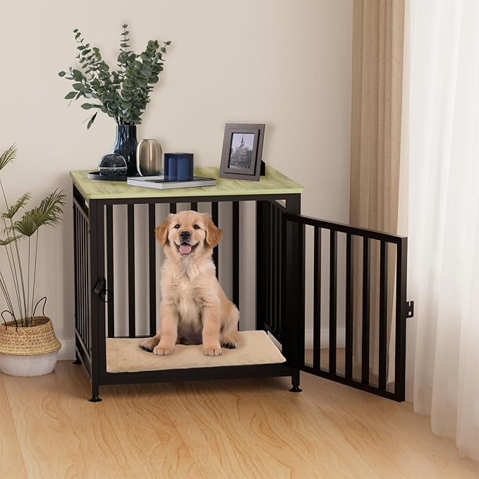 Heavy Duty Dog Crate Furniture, Dog Kennel Indoor, Anti-Chew Anti-Escape End Side Table Wooden Dog Crate for Small Dog（Fir Green）