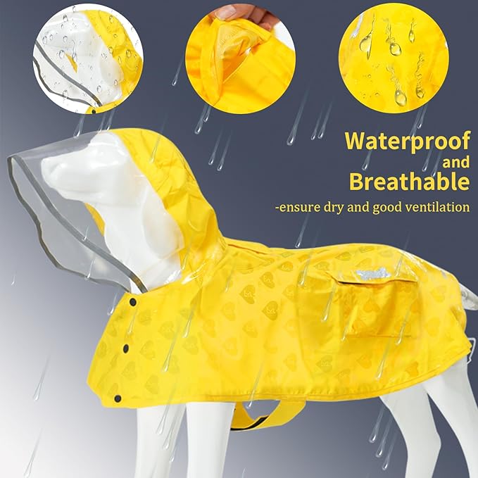 Waterproof Dog Raincoat, Adjustable Reflective Lightweight Pet Rain Clothes with Poncho Hood (Yellow(Water-Activated Color Change), Medium)