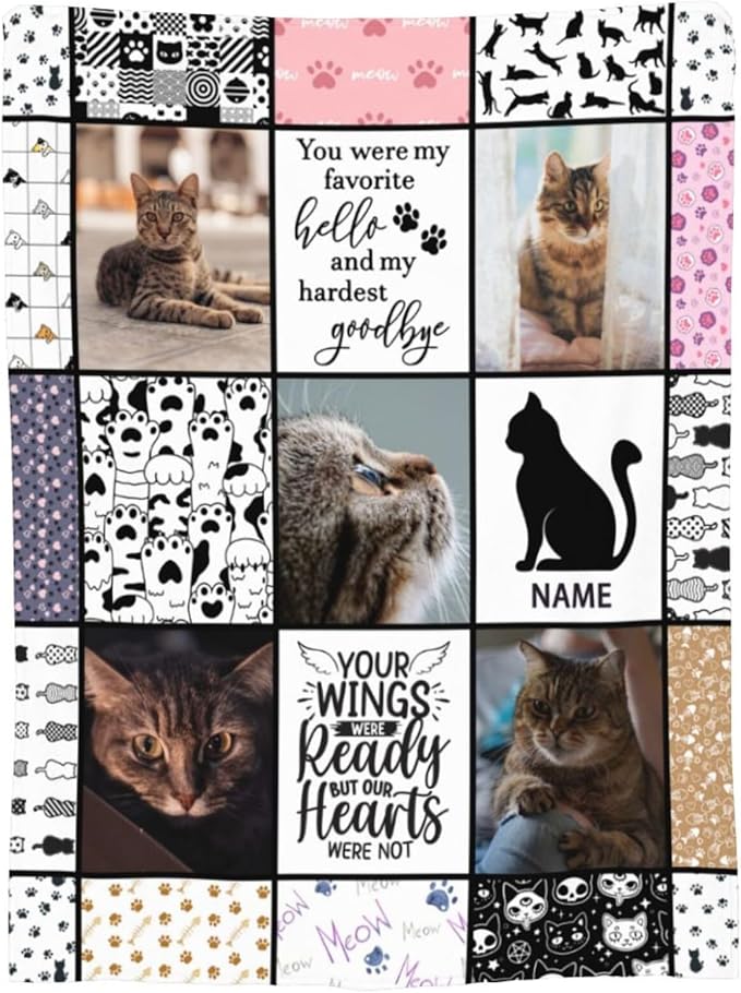 Funnylife Cat Memorial Blanket - Personalized Cat Loss Keepsake, 30" x 40"