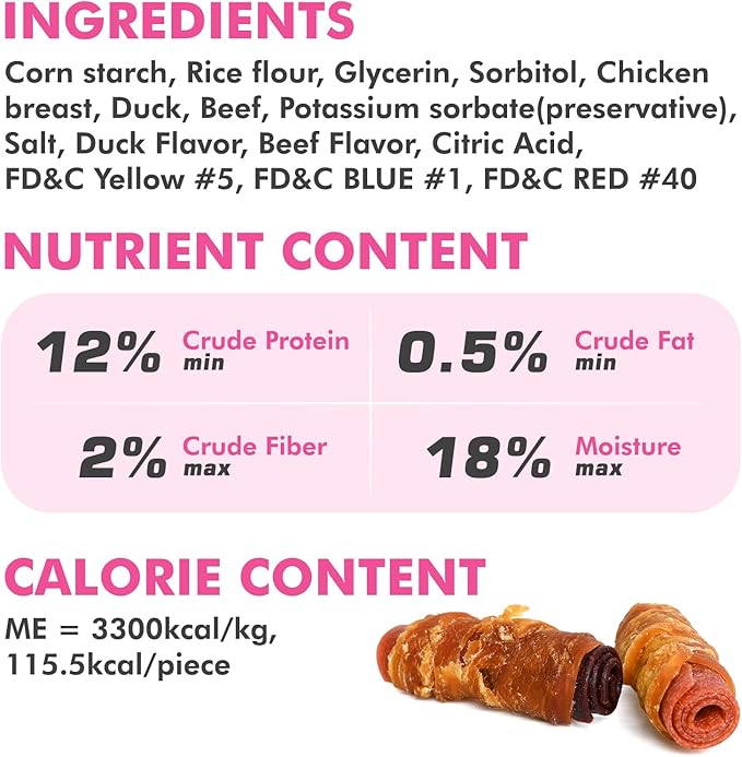 Dog Treats, Triple Flavor Chicken Duck Beef Meat Rolls, Rawhide Free Dog Snacks, Soft Treats for Small Dogs, 13.23 oz