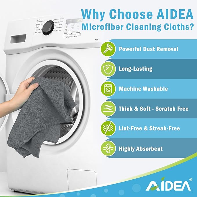 AIDEA Microfiber Cleaning Cloth Grey 24PK, Microfiber Towels for Cars, Premium Car Cloths, Dusting Cloth Lint Free Cleaning Rags for SUVs, House, Kitchen, Window, Workshops,11.5×11.5"