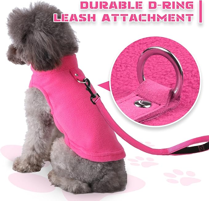 PETCARE Small Dog Sweater Cat Fleece Vest Soft Dog Jacket with Leash O-Ring Fall Winter Warm Pet Pullover Coat Puppy Clothes for Small Dogs Cats Chihuahua Apparel Shih Tzu Costume, Hot Pink