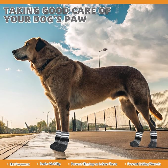 KOOLTAIL Anti Slip Dog Socks to Prevent Licking Paws for Hot/Clod Pavement,Waterproof Long Snow Dog Boots&Paw Protectors with Straps Traction Control for Hardwood Floor for Small Medium Large DogsL