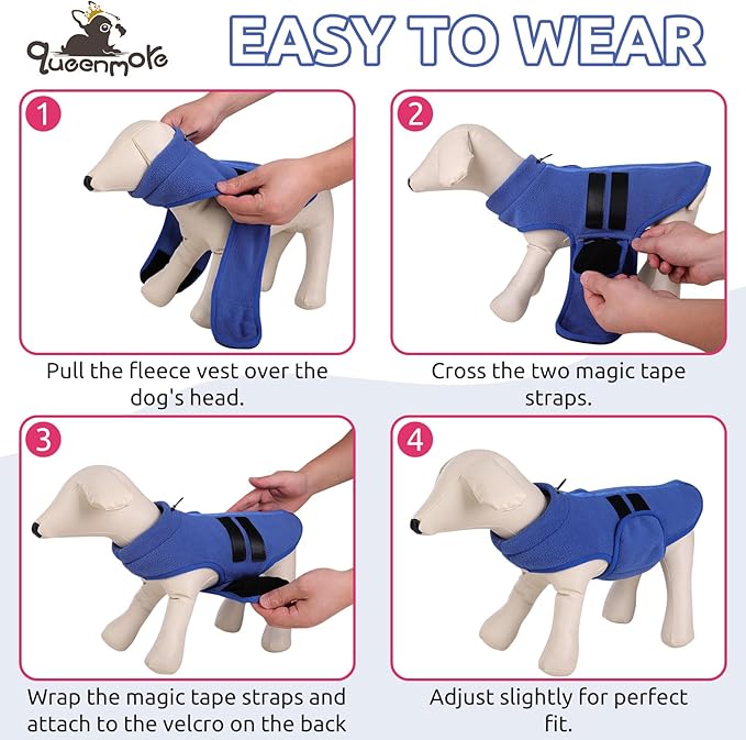 Queenmore Soft Fleece Dog Jacket, Warm Winter Coat with Leash Hole, Dachshund Sweaters for Small Dogs Cats Boy or Girl (Blue, S)