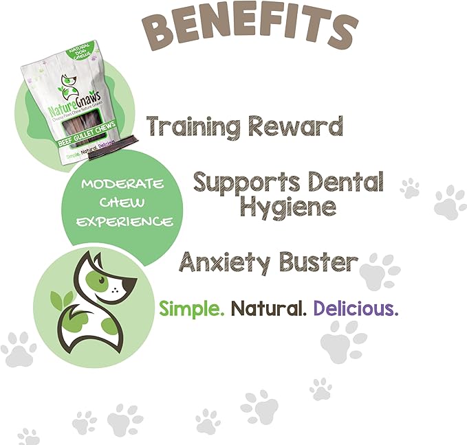 Nature Gnaws Beef Gullet Chews for Small Dogs 4-5" (20 Count) - Natural Beef Jerky Stick Dog Chew Treats - Rawhide Free