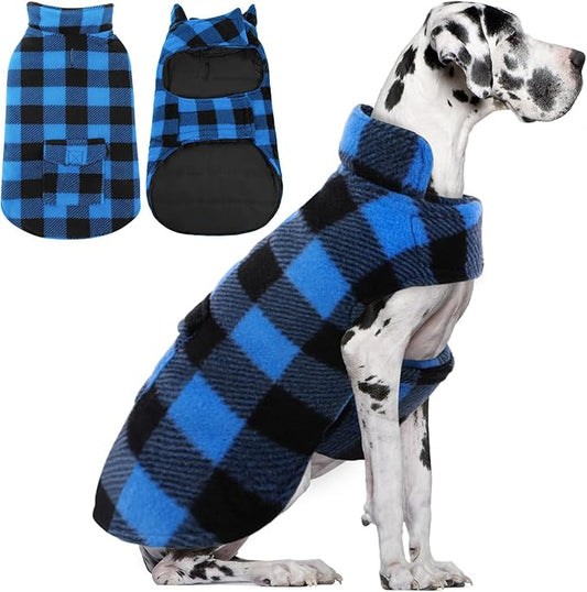 AOFITEE Dog Coat Plaid Dog Winter Coat for Large Dogs, Warm Dogs Jacket Christmas Sweater, Waterproof Pet Puffer Jacket, Reversible Pet Cold Weather Coats for Small Medium Large Pets, Blue XXXL