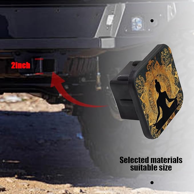 Hitch Cover Fits for 2-Inch Hitch,Meditating Figure in Black and Gold Rubber Trailer Hitch Cover Tube Plug Insert,Car Exterior Accessories, Receiver Tube Hitch Plug