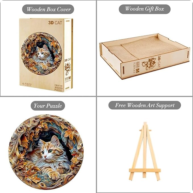 Wooden Puzzles Adults, 3D Cat Wooden Puzzles 200 Pieces, Unique Animal Shaped Wood Challenging Jigsaw Puzzles Gifts for Adults, 11.4x11.3in
